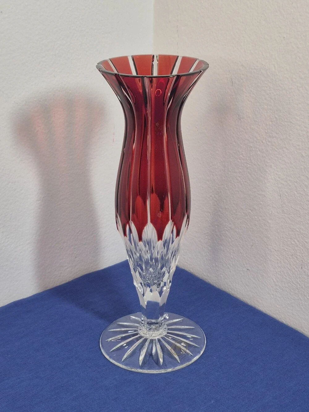 Ajka Crystal Hungary Castille Alberga Ruby Red Cut to Clear Vase 9